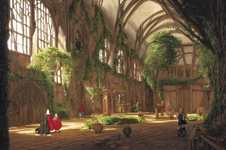 Image similar to elaborate dense beautiful scene from redwall abbey by brian jacques and zaha hadid