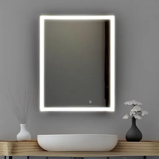 Image similar to zen minimalist modern vanity mirror soft light with flowers