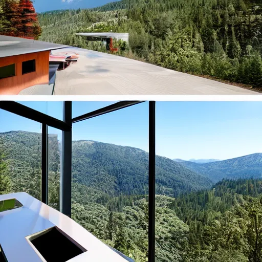 Prompt: an ultra modern home on the edge of a mountain