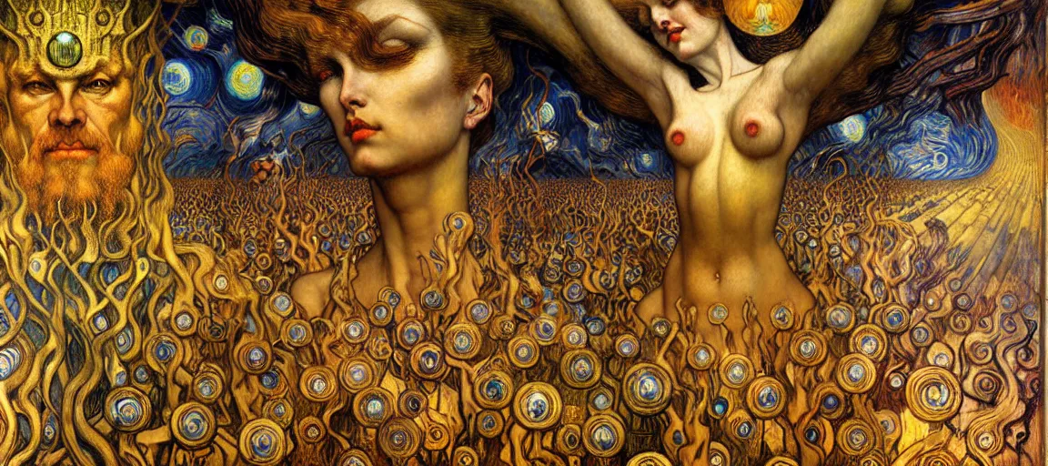 Image similar to Divine Chaos Engine by Karol Bak, Jean Delville, William Blake, Gustav Klimt, and Vincent Van Gogh, symbolist, visionary