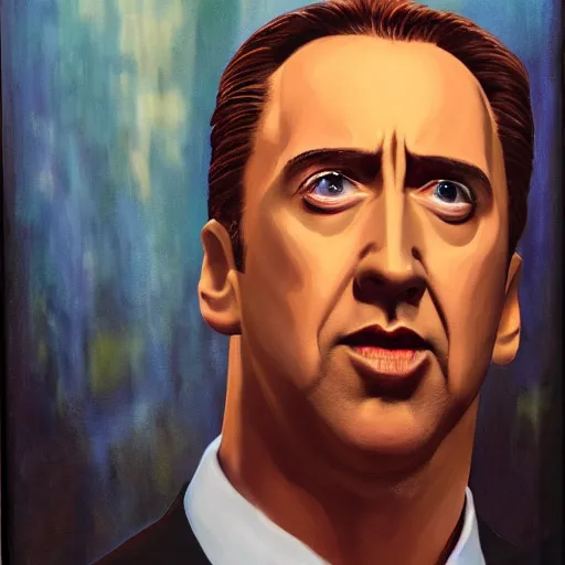 Prompt: nic cage as lex luther, buff, painted portrait, highly detailed,