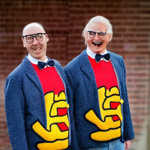 Image similar to bert & ernie as community college professors wearing leather elbow patch blazers