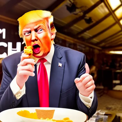 Prompt: Donald Trump eating a 99 flake ice cream, realistic artstyle, wide shot, dramatic lighting, octane render, hyperrealistic, high quality, highly detailed, HD, beautiful, cinematic, 8k, unreal engine, facial accuracy, symmetrical