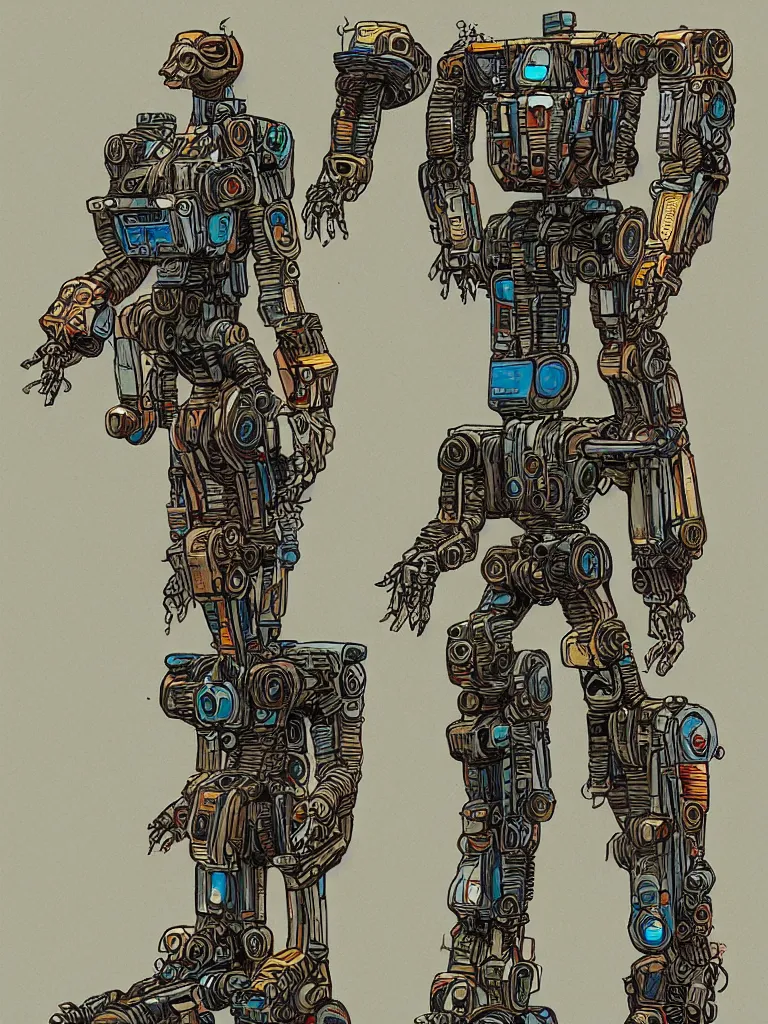 Image similar to bipedal mech inspired by a coffee maker, by jean giraud