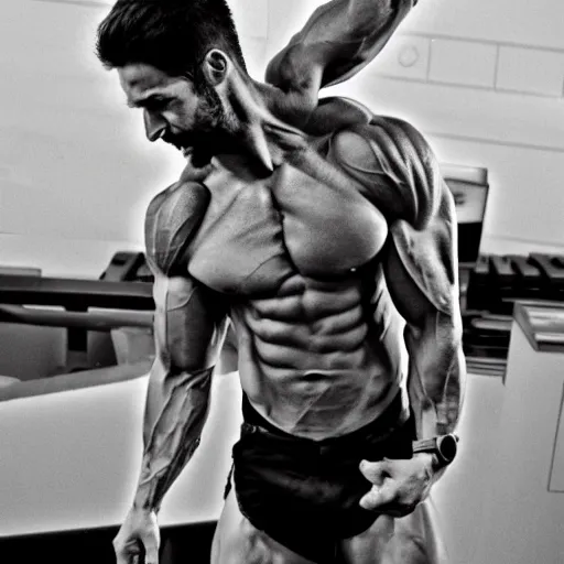 Image similar to Minecraft Steve is a jacked muscle builder gigachad, grayscale photography