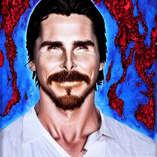 Prompt: face of christian bale melting out of blood