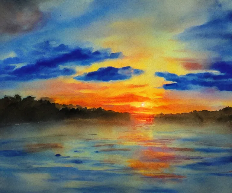 Image similar to clouds, sunset, water painting