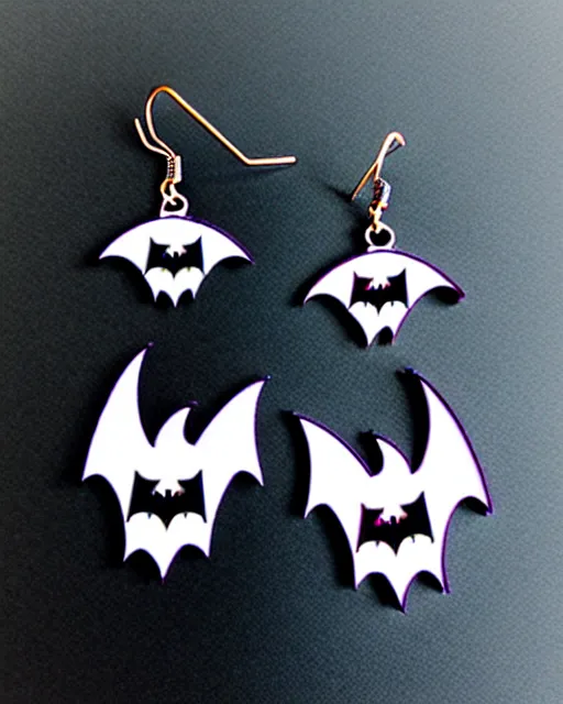Prompt: spooky cartoon bat, 2 d lasercut earrings, in the style of tim burton