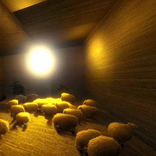 Image similar to “unreal engine sheep golden light”