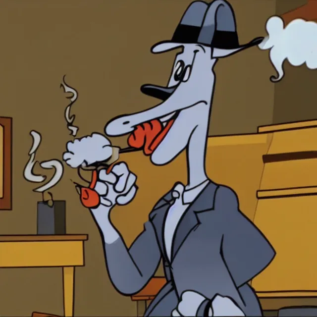 Prompt: still of max from sam and max smoking