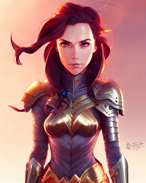 Image similar to portrait of a female paladin, simple clothes, fantasy, face like gal gadot, red hair shinkai makoto studio ghibli studio key hideaki anno sakimichan stanley artgerm lau rossdraws james jean marc simonetti elegant highly detailed digital painting artstation pixiv