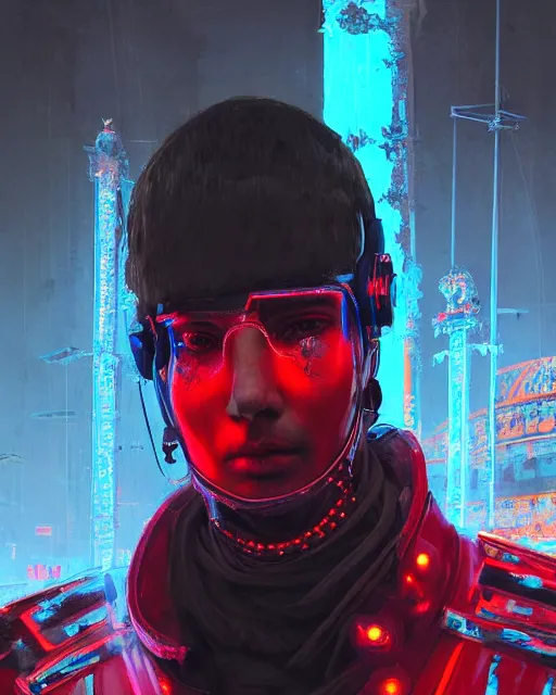 Prompt: detailed portrait Neon Emperor Nero, cyberpunk futuristic neon, reflective red coats, decorated with traditional Rome ornaments, burning Circus Maximus behind by Ismail inceoglu dragan bibin hans thoma greg rutkowski Alexandros Pyromallis Nekro Rene Maritte Illustrated, Perfect face, fine details, realistic shaded, fine-face, pretty face