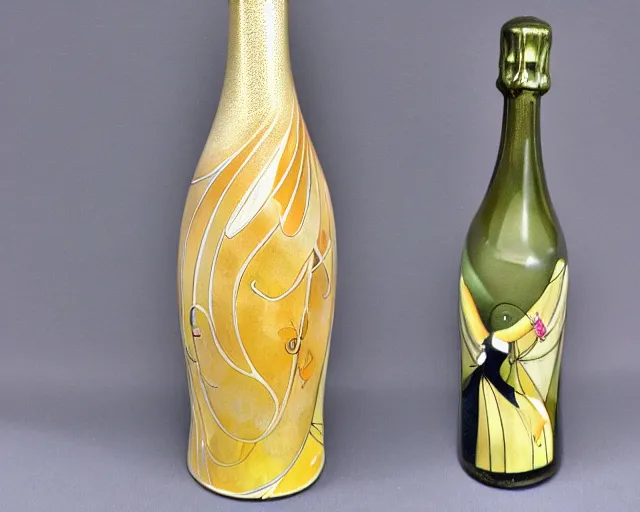 Prompt: dancer, melchizedek champagne bottle. art nouveau, cheerful, bright