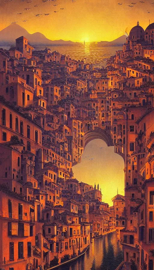 Image similar to The starlit city of wisdom and dreams at sunset, italian futurism, da vinci, Josan Gonzalez