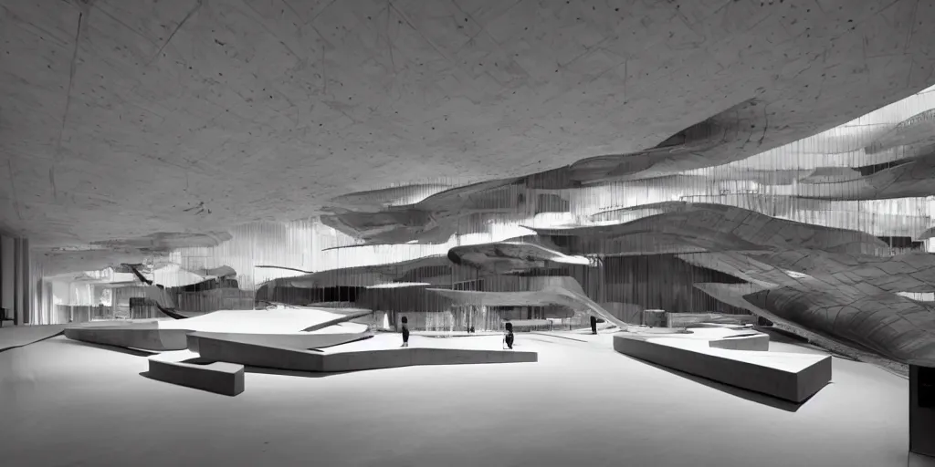Prompt: stunning beautiful museum section by Paul Rudolph and Zaha Hadid