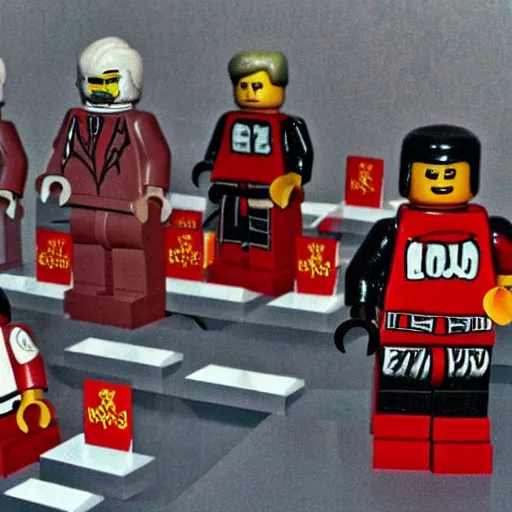 Image similar to the russian revolution in lego, with lenin and trotsky and the red guard