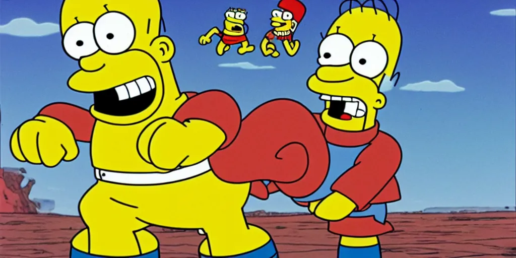 Image similar to sponge bob boxing with homer simpson