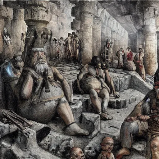 Prompt: sumerian underground city ancient dwarves, drawn by viktor vasnetsov, cities of mesopotamia, oil painting, harsh fairy tale, soft style, hyperrealism, beautiful, high resolution, trending on artstation, 8 k, 4 k,