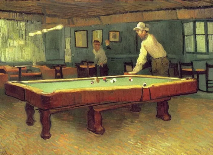 Image similar to a highly detailed beautiful portrait of van gogh playing pool, by gregory manchess, james gurney, james jean