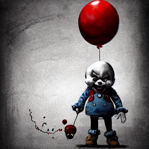 Image similar to surrealism grunge cartoon portrait sketch of a cold hand with a wide smile and a red balloon by - michal karcz, loony toons style, pennywise style, chucky style, horror theme, detailed, elegant, intricate