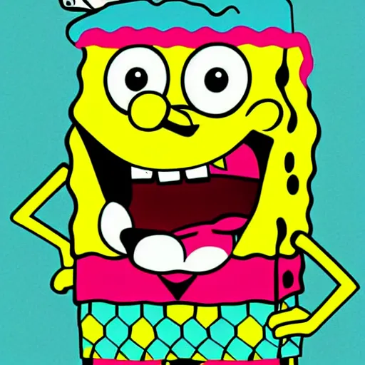Prompt: spongebob squarepants, evil!!!!!!! sharp teeth, horror, in the style of phil jimenez