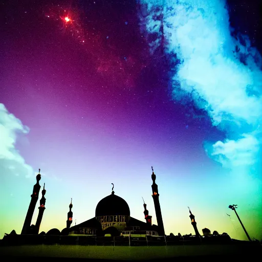 Image similar to mosque surrounded by nebula clouds