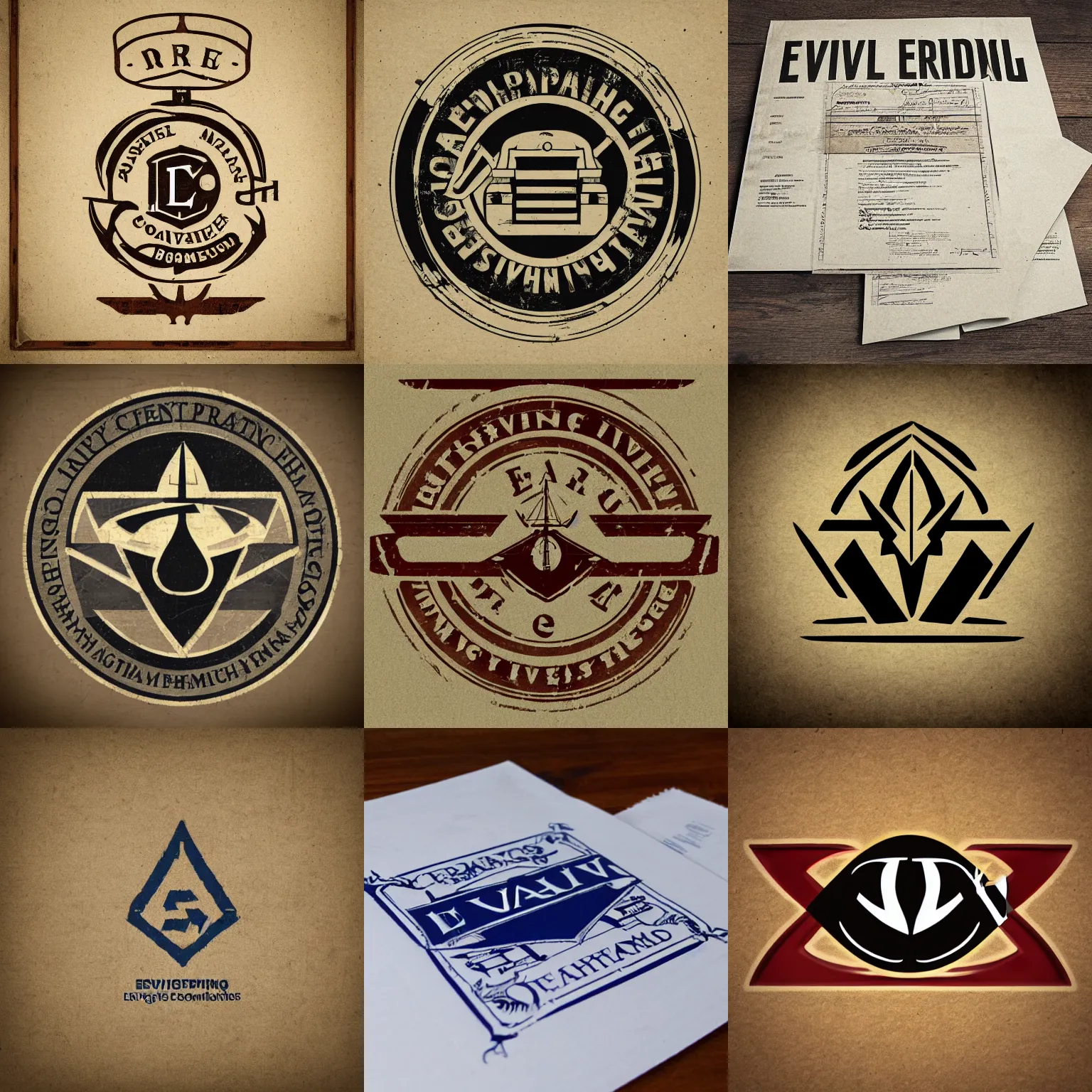 Prompt: evil shipping company logo logistics parchment
