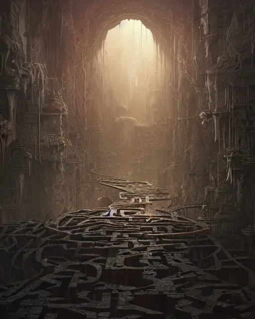 Image similar to an endless maze, terrifying, darker, environment art, fantasy art, landscape art, in the style of greg rutkowski, illustration, epic, fantasy, intricate, hyper detailed, artstation, concept art, smooth, sharp focus, ray tracing