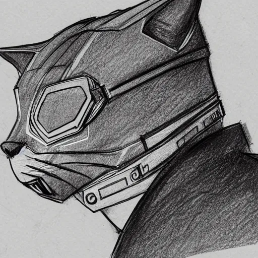 Image similar to cyberpunk cat wearing a suit sketch side view