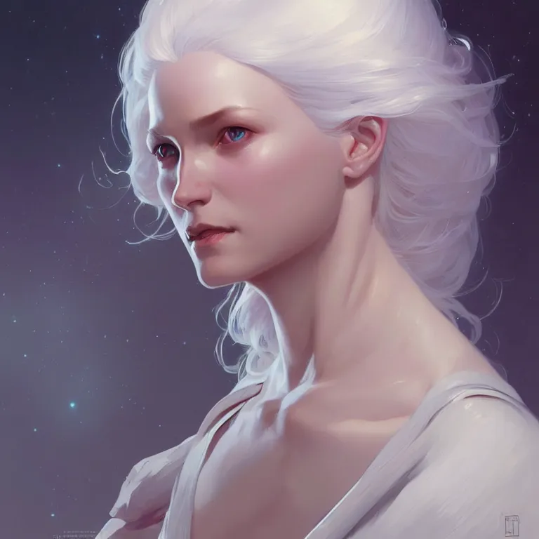 Image similar to gallent whitehaired girl portrait, sci-fi face, elegant, highly detailed, digital painting, artstation, concept art, smooth, sharp focus, illustration, art by artgerm and greg rutkowski and alphonse mucha