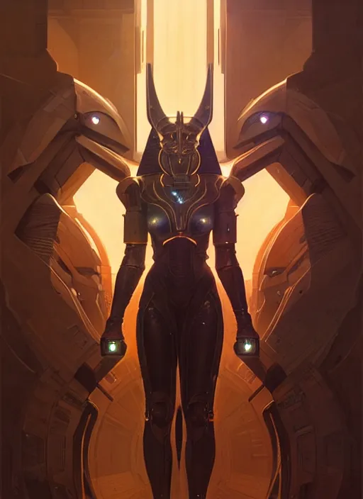 Prompt: portrait of an Anubis, sci-fi armour, tech wear, glowing lights!! sci-fi, intricate, elegant, highly detailed, digital painting, artstation, concept art, smooth, sharp focus, illustration, art by artgerm and greg rutkowski and alphonse mucha