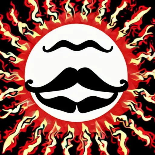 Prompt: mega mustache fire eyes cartoon