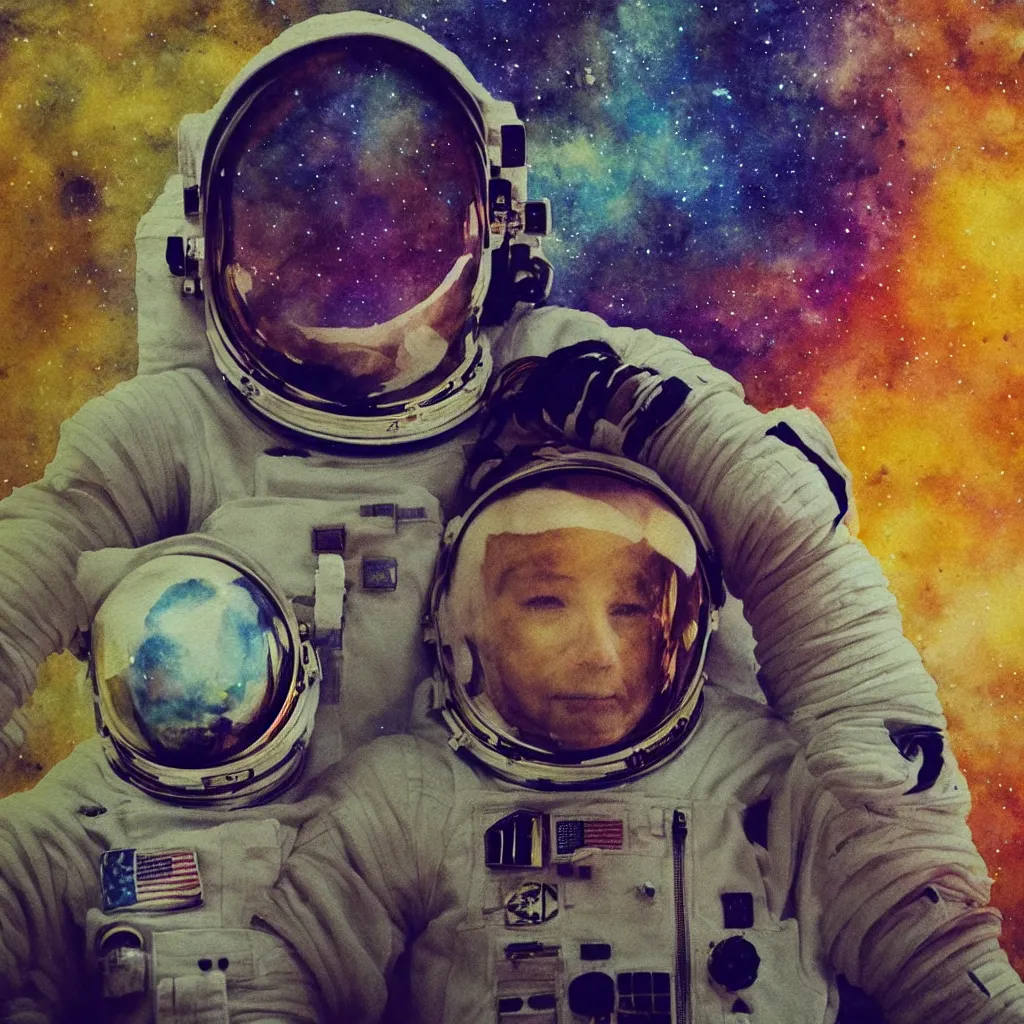 Image similar to astronaut suit, alone fly in deep dark cosmos portrait watercolor dramatic lighting cinematic establishing shot extremely high detail foto