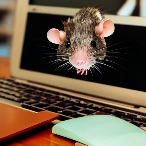 Prompt: a rat sitting at a computer typing on an excel spreadsheet