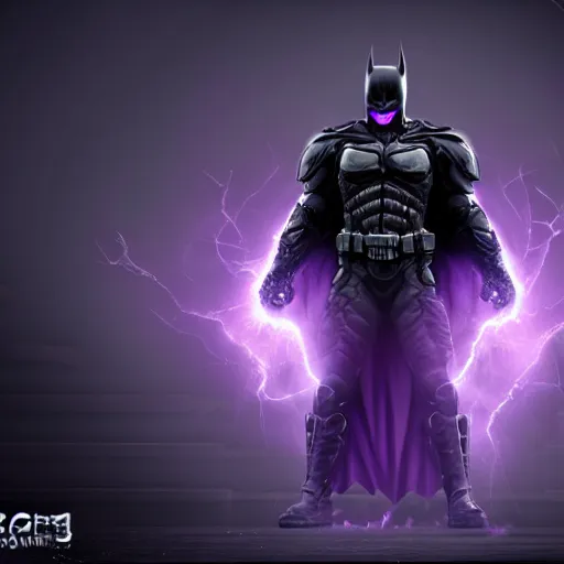 Prompt: character design, dark knight, purple lightning, purple mist, scary, photorealistic, unreal engine, ominous background-H 768