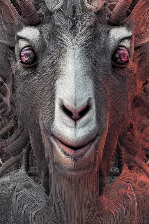 Prompt: portrait of a goat, intricate, abstract, intricate artwork, nightmare fuel by tooth wu wlop beeple dan mumford, octane render