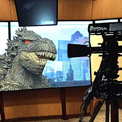 Image similar to local news broadcast anchor godzilla