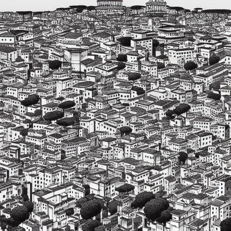 Prompt: the city of rome, highly detailed, cinematic, art by inio asano
