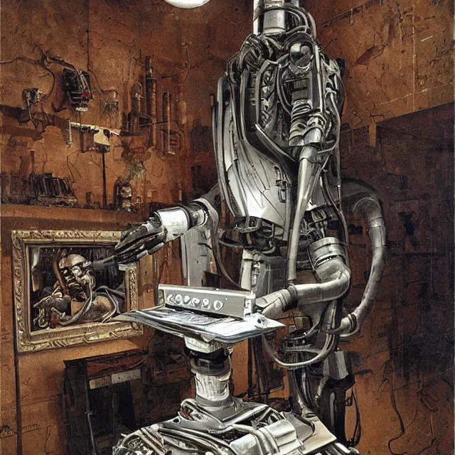 robot artist painting a self - portrait on a canvas. | Stable Diffusion ...