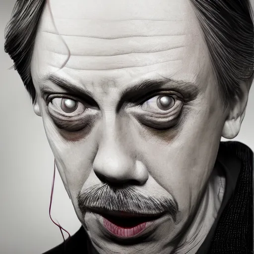 Prompt: hyperrealistic mixed media image of steve buscemi smoking a cigarette standing in front of a train, stunning 3 d render inspired art by xiang duan and thomas eakes, perfect facial symmetry, immaculate complexion, realistic, highly detailed attributes and atmosphere, dim volumetric cinematic lighting, 8 k octane detailed render, post - processing, masterpiece,