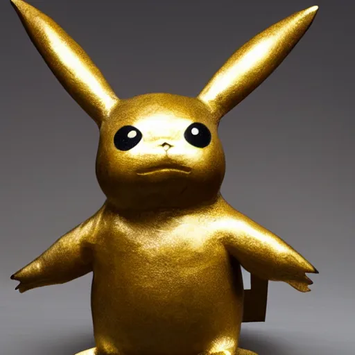 Prompt: an abstract sculpture of pikachu made of bronze - n 9