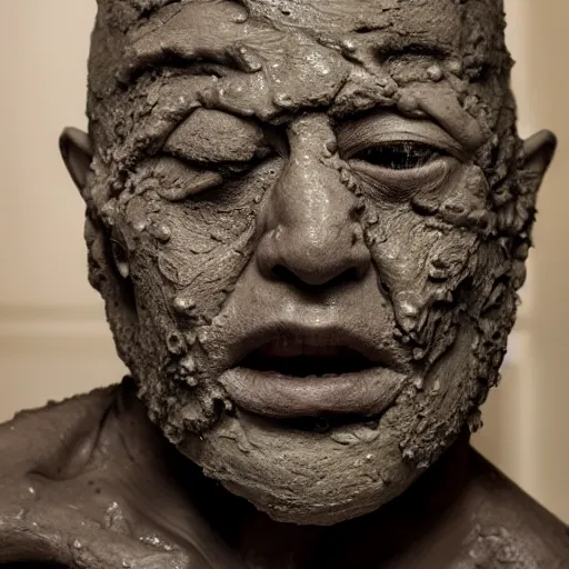 Image similar to sculpting a human face from extremely wet soft and dripping clay