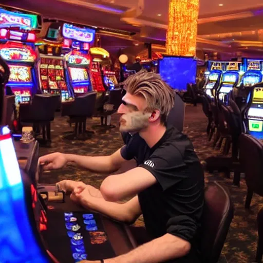 Image similar to gigachad xqc gambling : : realistic : : 1 dslr : : 1 - - quality 2