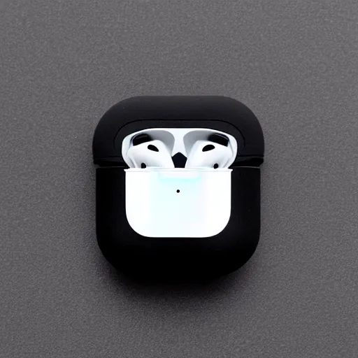 Image similar to black airpods pro case with marshmallow logo on it, studio, product photo