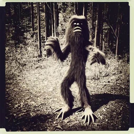 Prompt: “ a Polaroid picture of bigfoot hiding in a forest”