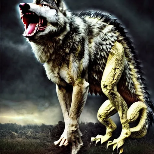 Prompt: chimera made of a wolf and a crocodile, awarded on pixiv, trending on deviantart, professional photoshop utilizing real life photos