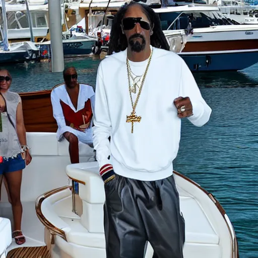 Image similar to snoop dogg sailing a boat