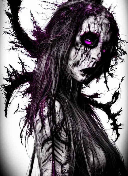 Prompt: gothic soul - spirit with galaxy dead eyes, random decor of necro blast, psycho colors veins, realistic flavor, twisted sorrow fade soft, award winning photoshoot, godzilla 8