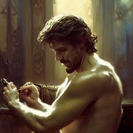 Image similar to attractive man, game of thrones, painting by gaston bussiere, craig mullins, greg rutkowski, alphonse mucha