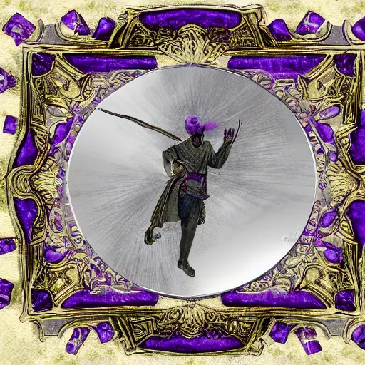 Image similar to a mirror in the shape of an antique silver tray shooting purple magic, d & d bestiary picture, digital art